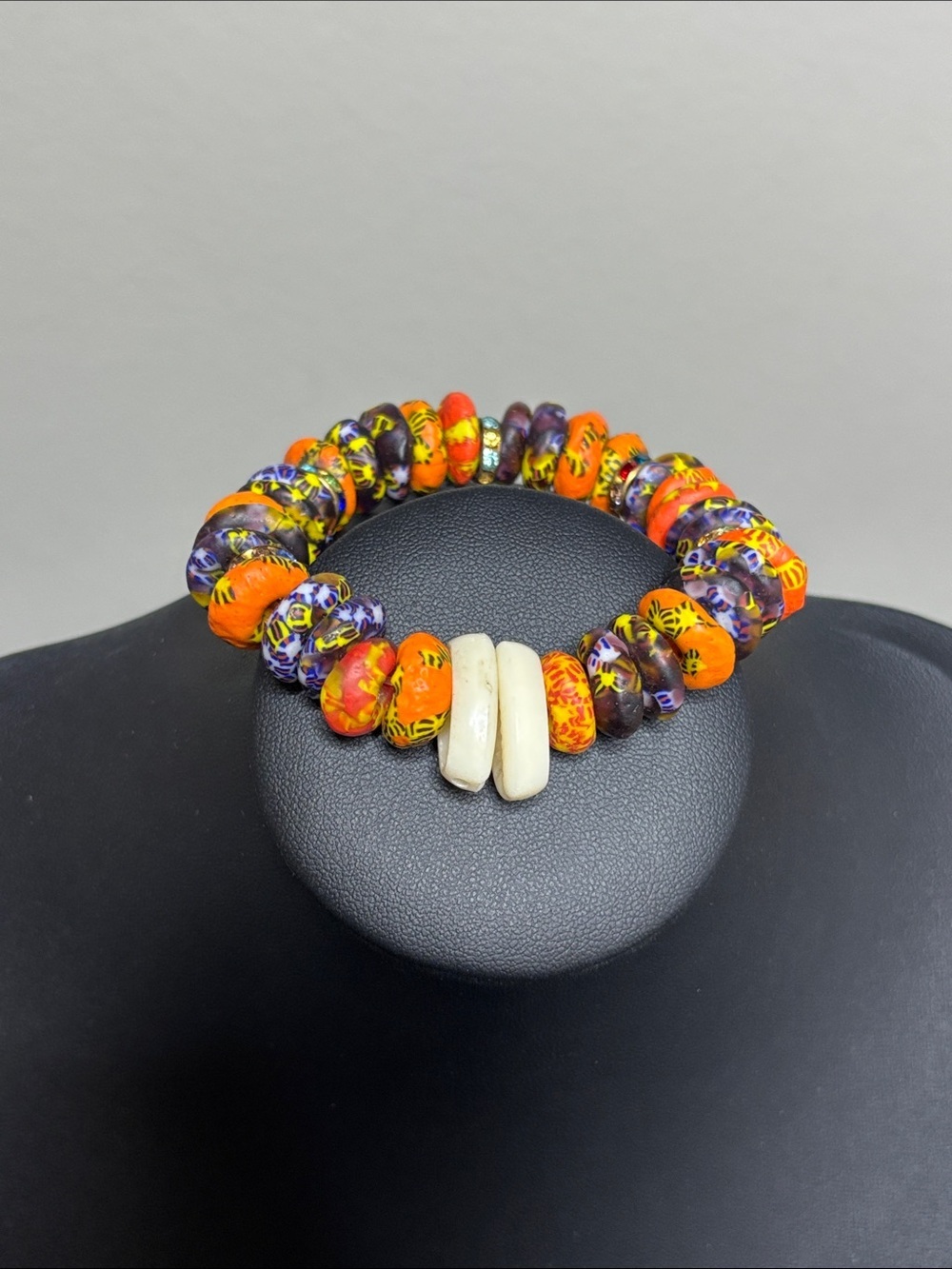 Handcrafted Kumasi Recycled Beaded Stretch Bracelet Ivory Shell Accents
